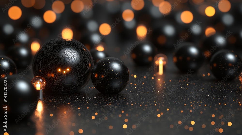 Naklejka premium On a dark surface, a complex network of abstract glowing nodes is formed by intricate connecting lines