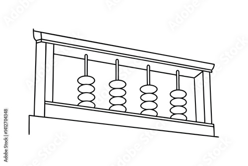 Line Art Illustration Of A Traditional Abacus For Calculations And Education