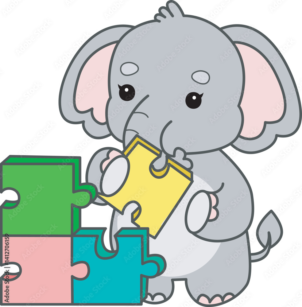 Obraz premium Cute Elephant vector icon. Funny baby Elephant animal series stock illustration. Life of fluffy Elephant designs.