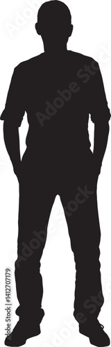 Vector; silhouette front view of a man hands on pockets