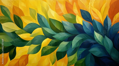 Wallpaper Mural Abstract Blue Green Yellow Leaf Mosaic Painting Torontodigital.ca
