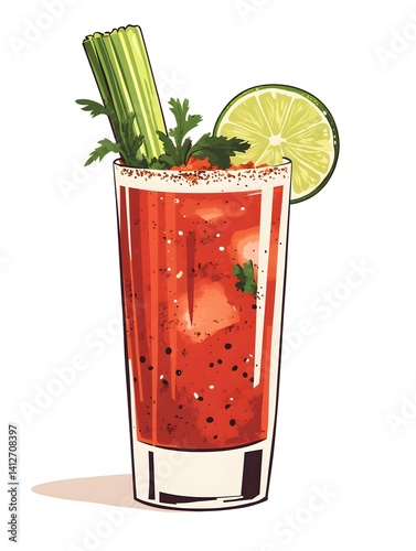 Obraz na płótnie Bloody Mary in a Tall Glass with Celery and Lime on White Background w salonie