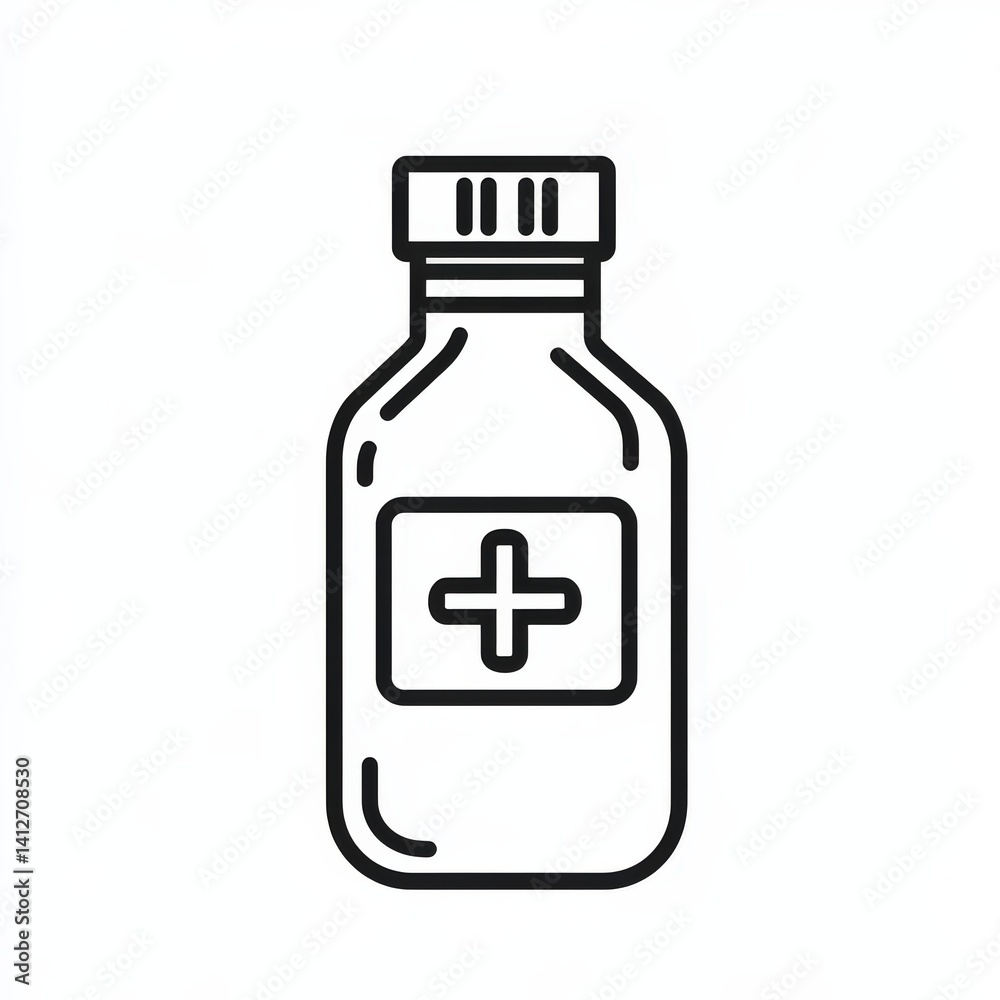 Simple Medical Bottle with Cap and Plus Sign for Health Care Concepts Simple Medical Bottle with Cap and Plus Sign for Health Care Concepts