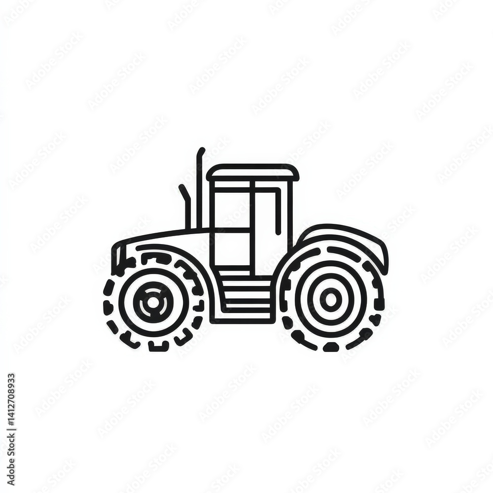 Obraz premium Simple Outline Illustration of a Farm Tractor in Black and White