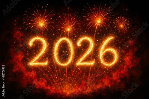 Fireworks Display Celebrating the New Year 2026 With Vibrant Colors Illuminat...