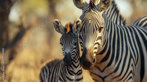 African Plains: Mother Zebra and Foal in Golden Light