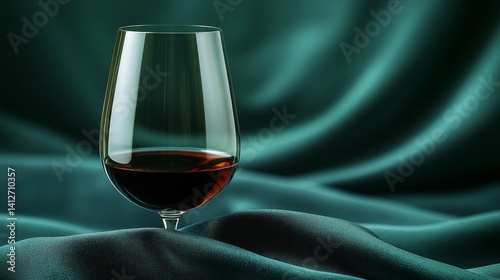 Red Wine in a Crystal Glass on Green Silk Fabric