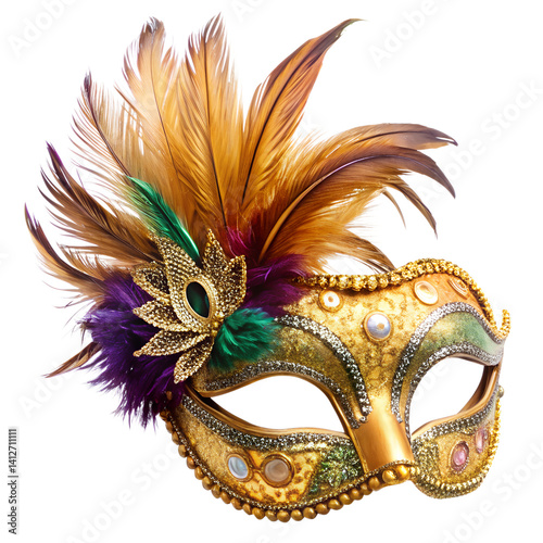 Festive feathered face mask isolated on transparent background