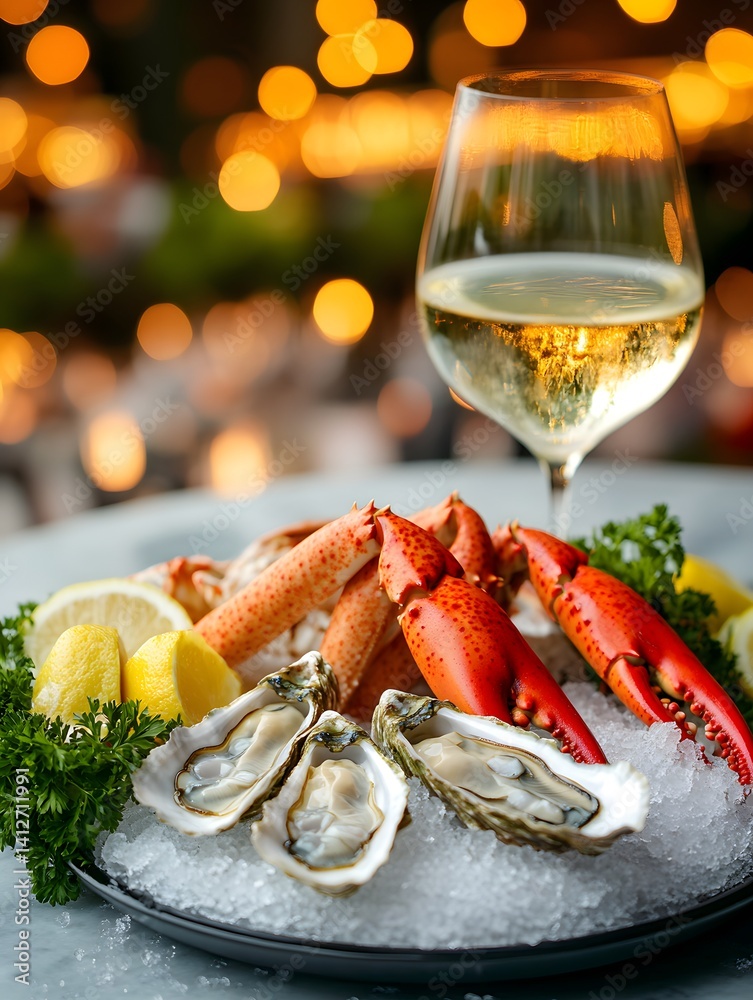 Luxury Seafood Platter with Fresh Oysters, Lobster, and Lemon Wedges