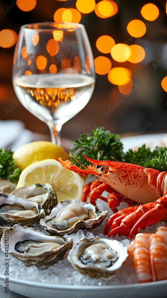 Luxury Seafood Platter with Fresh Oysters, Lobster, and Lemon Wedges