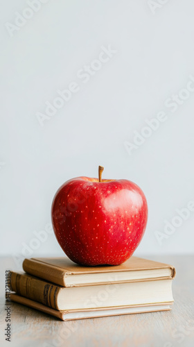 Red apple on stack of books for education and knowledge concept