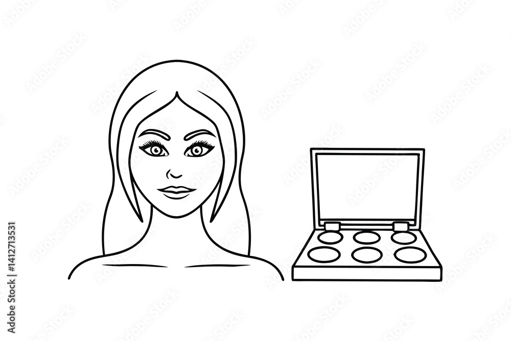 Girl Face Outline With Makeup Palette Beauty Concept Cosmetics Simple Design Girl Face Outline With Makeup Palette Beauty Concept Cosmetics Simple Design
