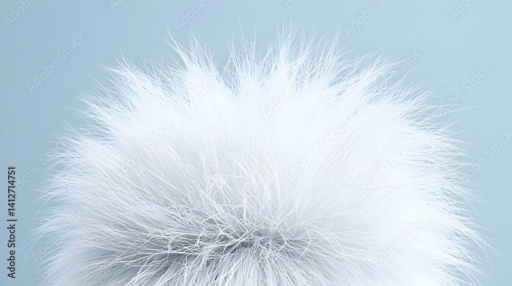 Obraz premium Fluffy White Pompom Against Light Gray Background