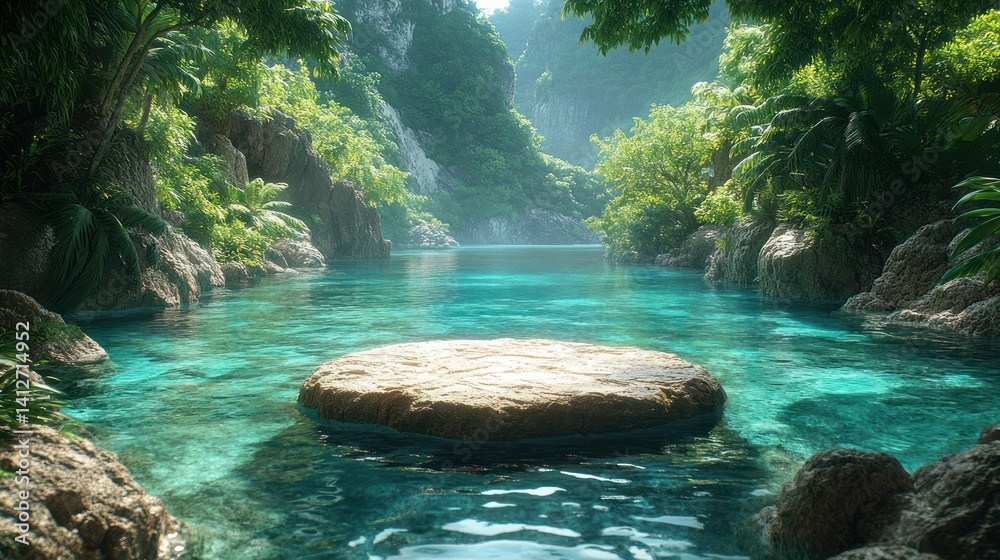Turquoise river lush forest peaceful landscape