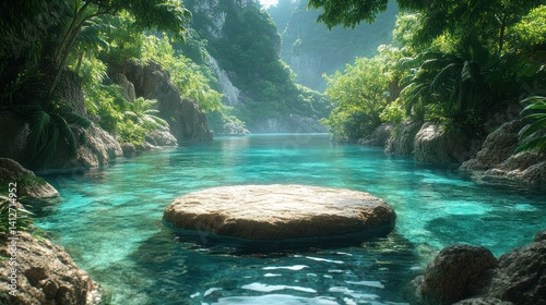 Obraz na płótnie Turquoise river lush forest peaceful landscape w salonie
