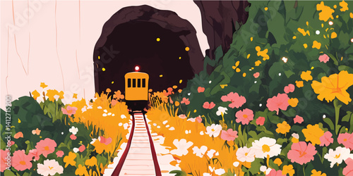 A vintage train emerges fro...