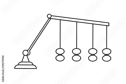 Newtons Cradle Line Art Perpetual Motion Physics Educational Tool Illustration
