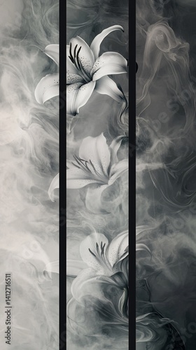 Elegant white lily flowers with a misty smoke effect for delicate designs
