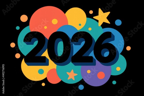 Colorful Design Celebrating the Year 2026 With Vibrant Shapes and Patterns