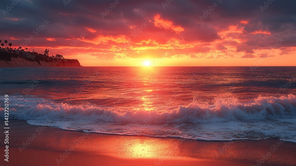 Vibrant sunset ocean scene