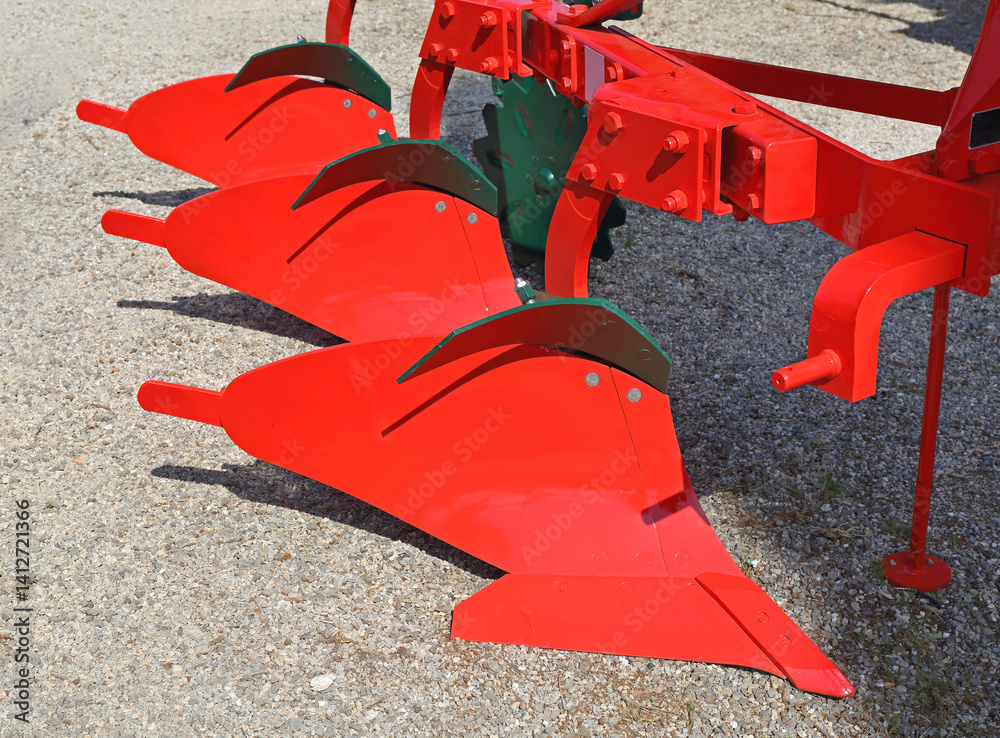 Red Three Row Plough Mechanical Agriculture Machinery Attachments