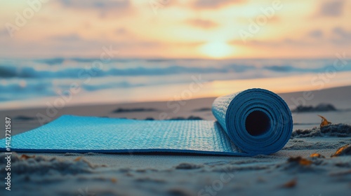 Mindful morning yoga on a serene beach at sunrise for wellness