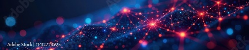 Interconnected nodes forming a blockchain network, data flow highlighted ,  topology,  security,  graph