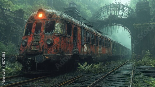Obraz na płótnie Vintage train misty forest journey w salonie
