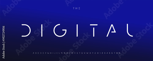 Digital sci-fi font, futuristic techno letters, minimalist sleek typeface with geometric shapes, cyber display alphabet for innovative branding, next-gen UI headlines and logo. Vector typeset.