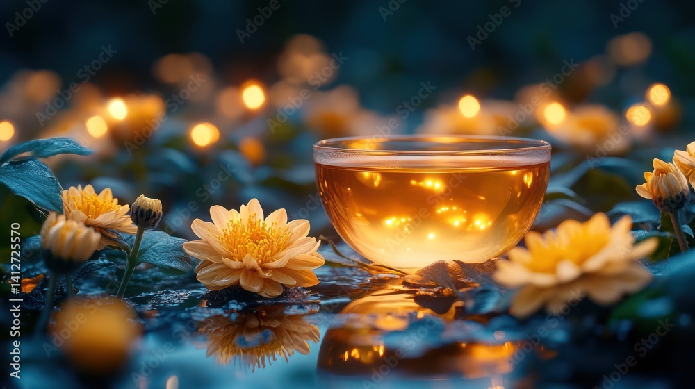 Warm candlelight and yellow flowers