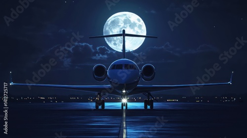 Night flight airplane moon photo