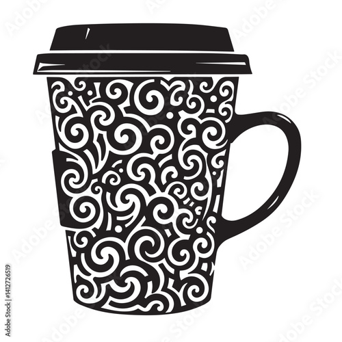 cup of coffee tribal tattoo vector silhouette art 