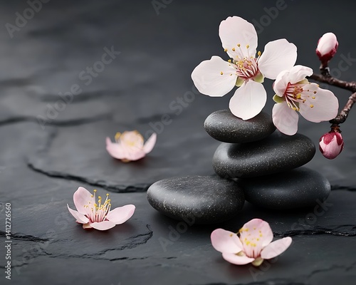 Zen Stones & Blossoms on Slate