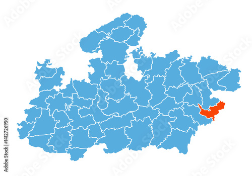 Anuppur District map highlighted in Madhya Pradesh state map
