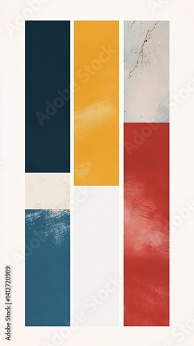 Abstract composition featuring rectangles of varied colors and textures