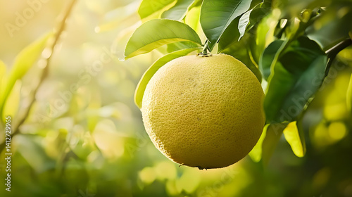Ripe Yellow Citrus Fruit Hanging From Tree Branch