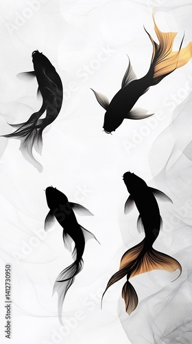 Elegant school of koi fish artfully arranged with flowing patterns