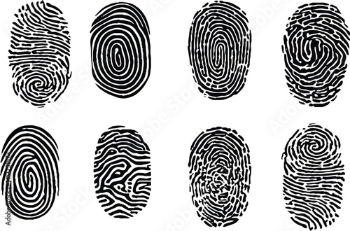 Collection of eight black fingerprint lock.
