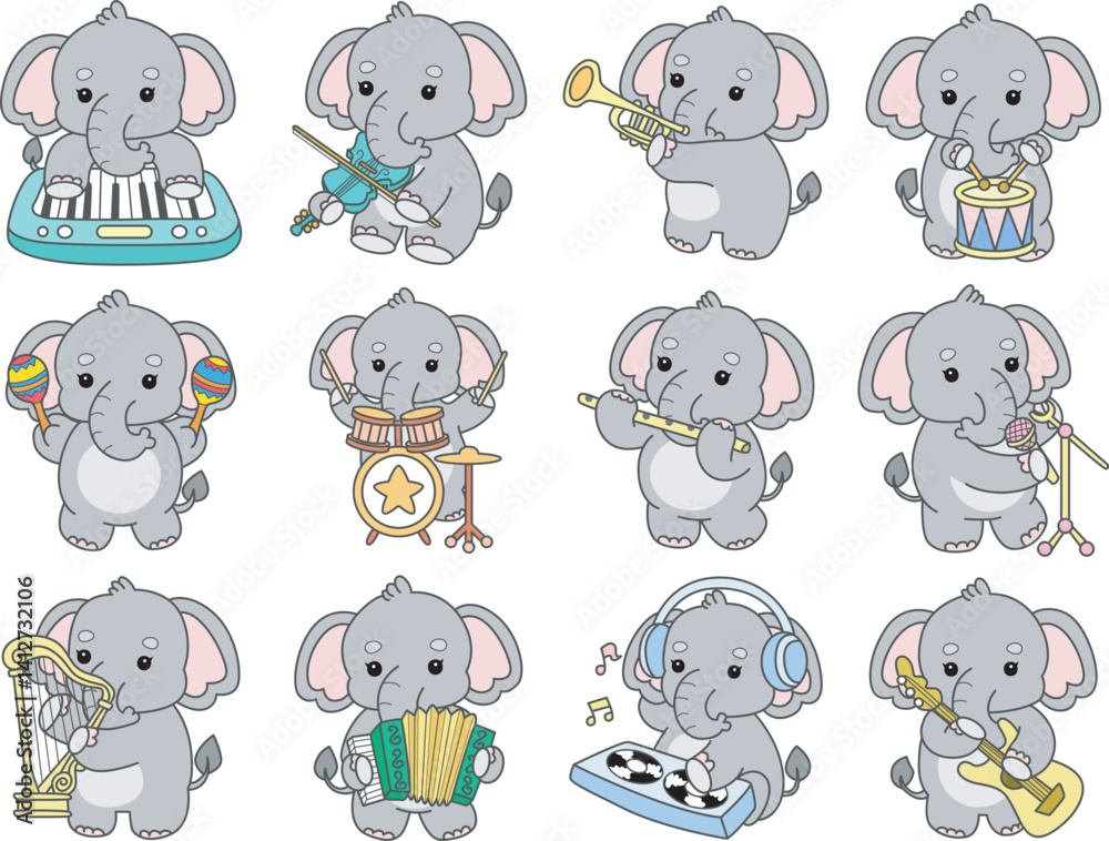 Fototapeta premium Cute Elephant vector icon. Funny baby Elephant animal series stock illustration. Life of fluffy Elephant designs.