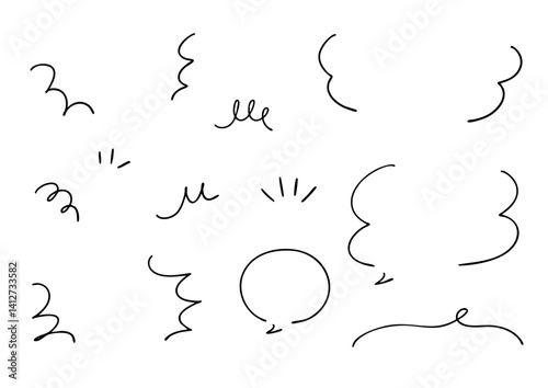 シンプルな線の手書きの吹き出しと漫符セット ベクター