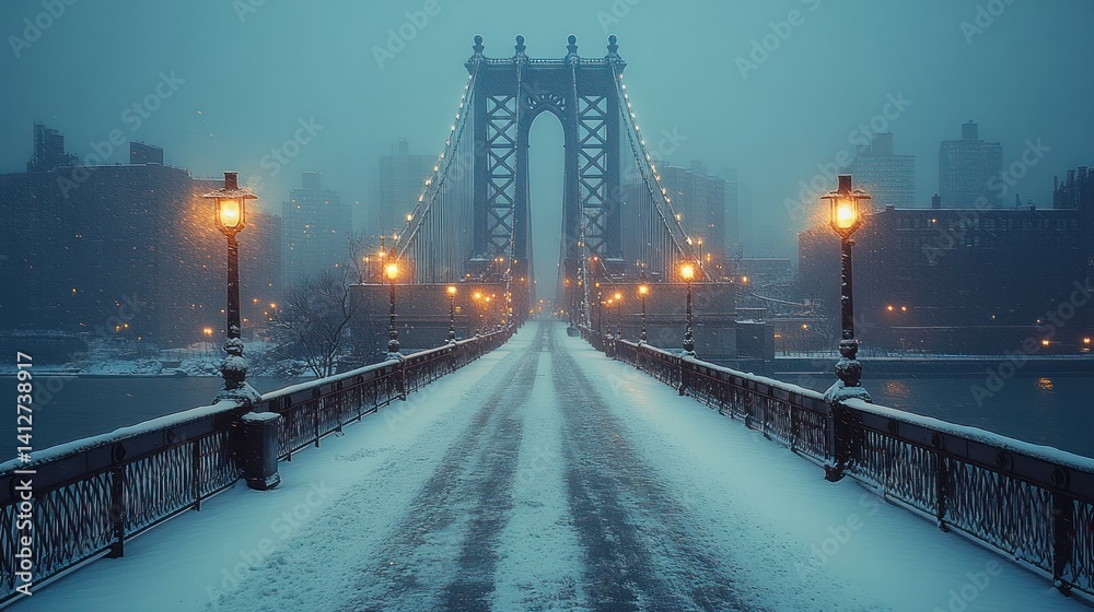 Winter city bridge landscape