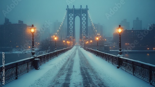 Winter city bridge landscape