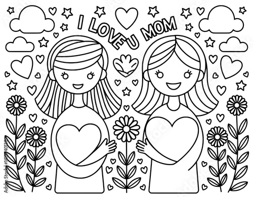 A heartwarming coloring page design for Mother's Day