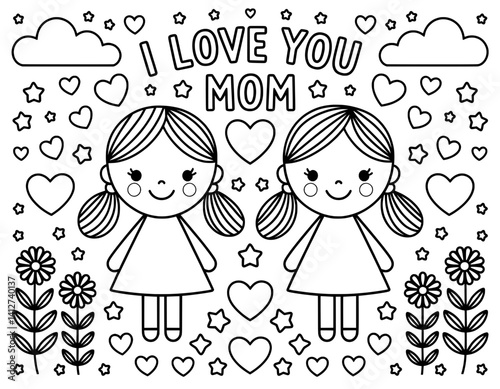 A heartwarming coloring page perfect for Mother's Day or general use