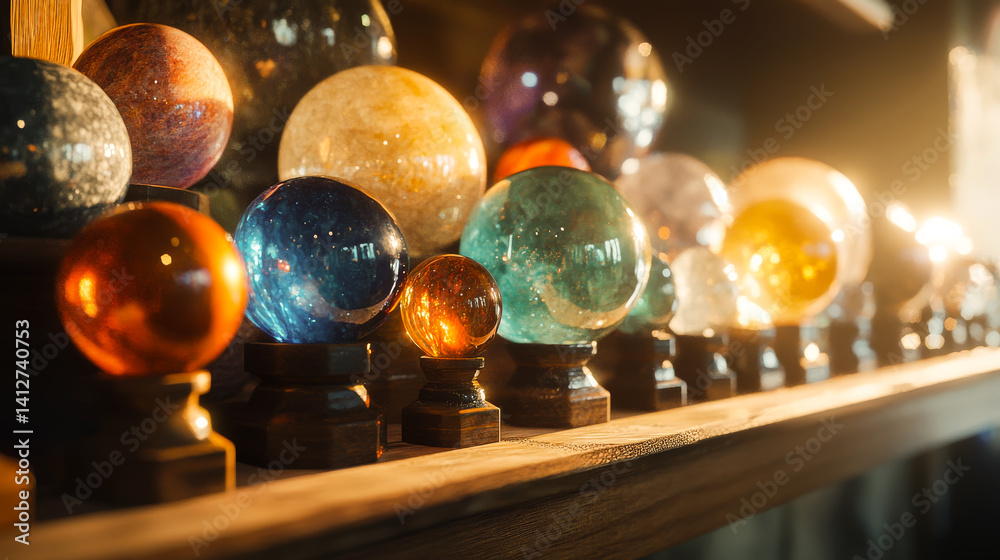 Magical Mystic luminous Crystal ball. Future reading with Magic and sorcery. Divination concept. The spiritual seance.