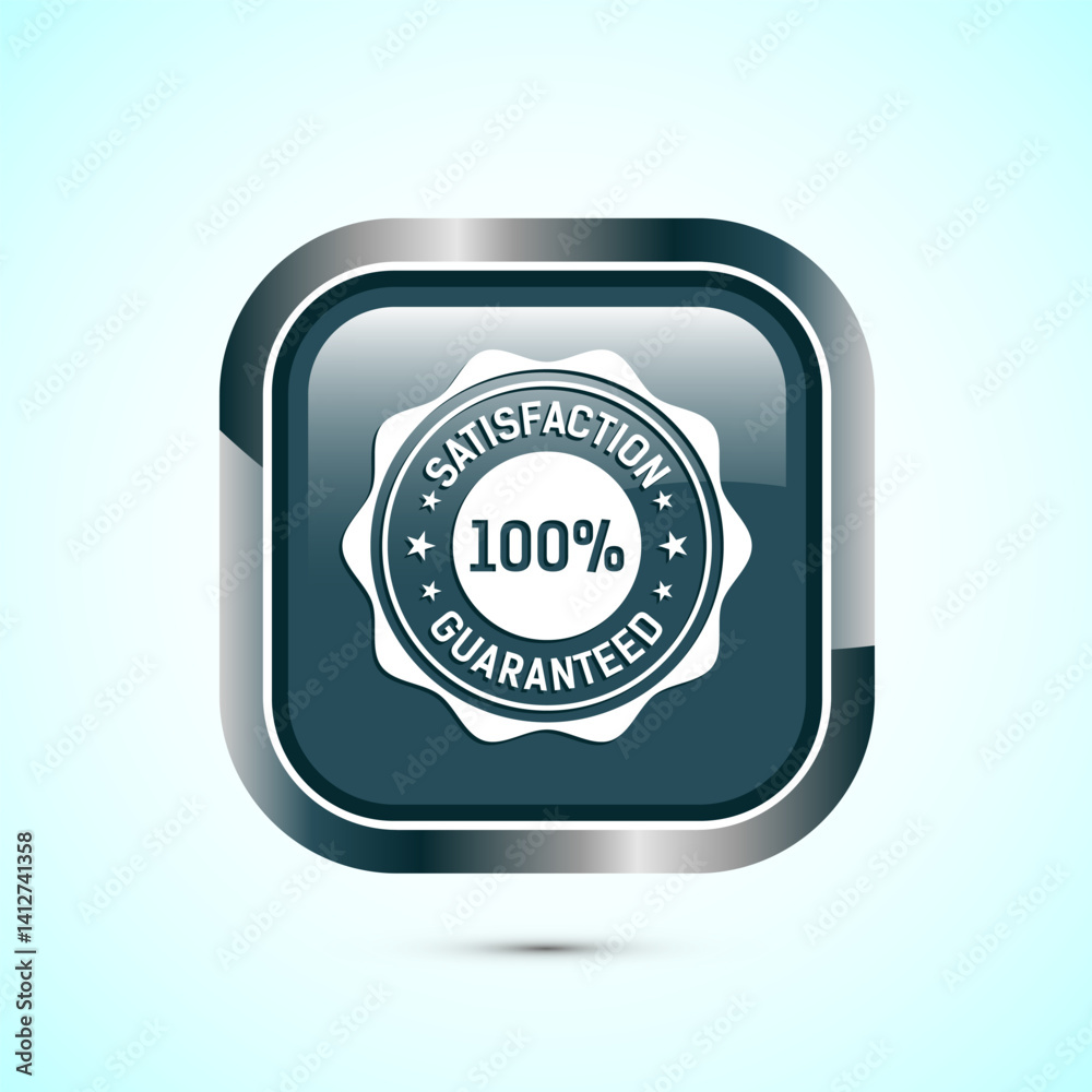 Fototapeta premium Satisfaction guaranteed icon design illustration, 100 percent satisfaction badge label sign, Gray color square button design