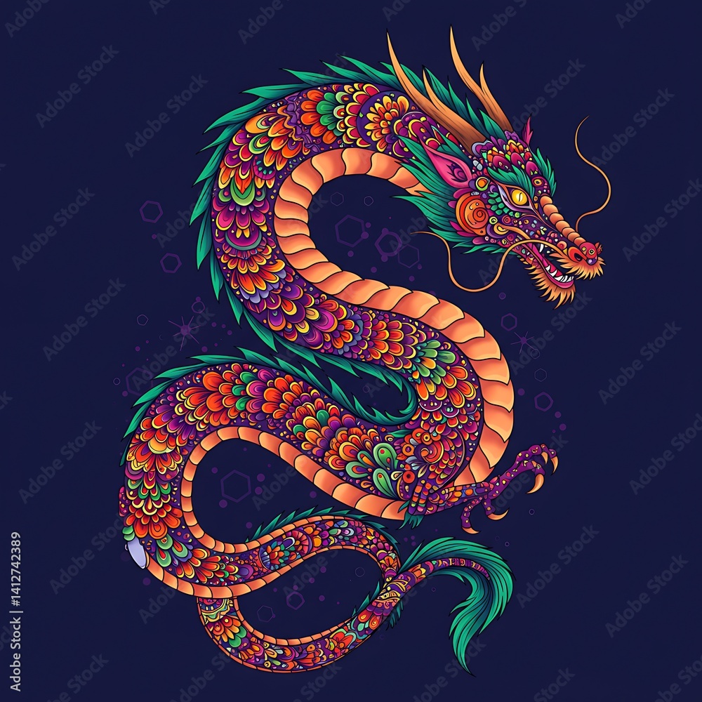 Fototapeta premium Oriental Dragon in Red and Gold
