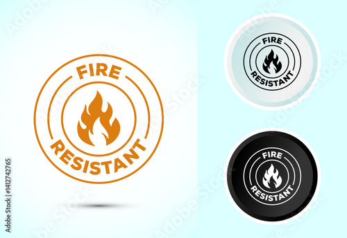 Fire resistant icon design illustration, Fire flame protection sign symbol in color black and white