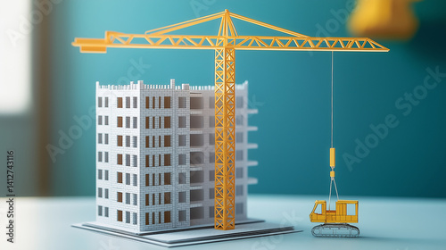 3D Paper House Project with Crane and High-Rise Building Model – Architectural Design