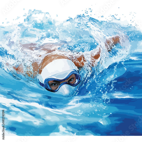 swimming clip art, vector isolated in White Background